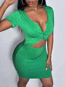 Slaydiva Twist Front Cut Out Bodycon Dress - Green - View 7