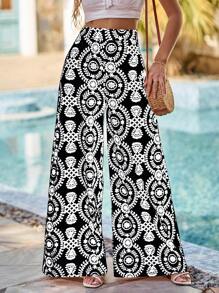 Breezaya Allover Print Wide Leg Pants - White - View 1
