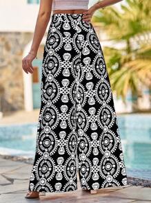 Breezaya Allover Print Wide Leg Pants - White - View 2