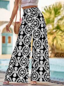 Breezaya Allover Print Wide Leg Pants - White - View 3