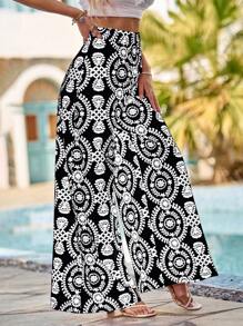 Breezaya Allover Print Wide Leg Pants - White - View 4