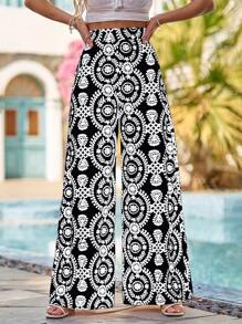 Breezaya Allover Print Wide Leg Pants - White - View 5