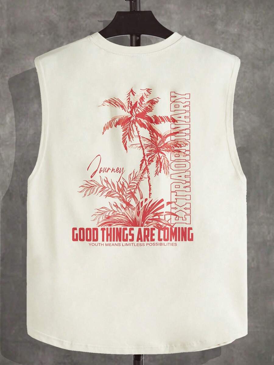 Manfinity NXTstreet Nam Slogan & bản in cây cọ Áo ba lỗ - Màu be - Xem 1