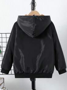 SHEIN Cậu bé Tween Dây kéo Lót Teddy áo có mũ Áo khoác Không có áo len - màu đen - Xem 2