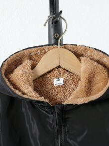 SHEIN Cậu bé Tween Dây kéo Lót Teddy áo có mũ Áo khoác Không có áo len - màu đen - Xem 3