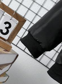 SHEIN Cậu bé Tween Dây kéo Lót Teddy áo có mũ Áo khoác Không có áo len - màu đen - Xem 4