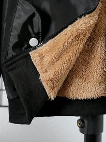 SHEIN Cậu bé Tween Dây kéo Lót Teddy áo có mũ Áo khoác Không có áo len - màu đen - Xem 5