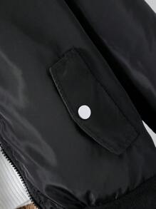 SHEIN Cậu bé Tween Dây kéo Lót Teddy áo có mũ Áo khoác Không có áo len - màu đen - Xem 6