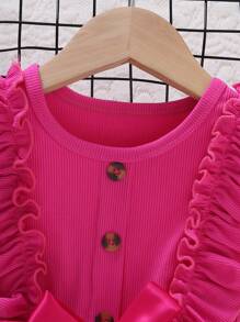 SHEIN 女小童波卡圓點網紗荷葉邊繫腰帶洋裝