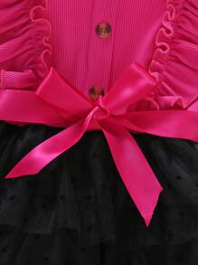 SHEIN 女小童波卡圓點網紗荷葉邊繫腰帶洋裝