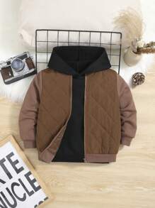 SHEIN Áo khoác đệm dày chần bông dáng rộng thông thường dành cho bé trai - màu nâu - Xem 1