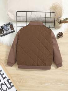 SHEIN Áo khoác đệm dày chần bông dáng rộng thông thường dành cho bé trai - màu nâu - Xem 4