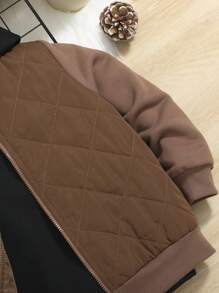 SHEIN Áo khoác đệm dày chần bông dáng rộng thông thường dành cho bé trai - màu nâu - Xem 5