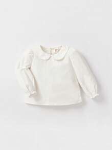 Cozy Pixies 女嬰彼得潘領襯衫&雙排釦百褶下擺背帶裙 - 卡其色 - 查看 3