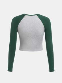 SHEIN 青少年女孩字母圖案插肩袖T恤 - 彩色 - 查看 2