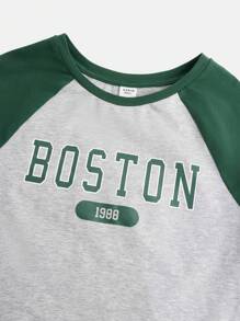 SHEIN 青少年女孩字母圖案插肩袖T恤 - 彩色 - 查看 4