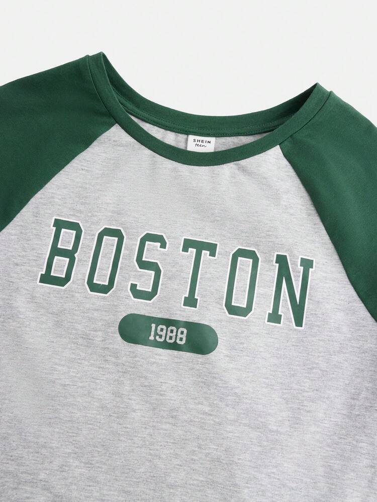 Teen Girl Letter Graphic Raglan Sleeve Tee