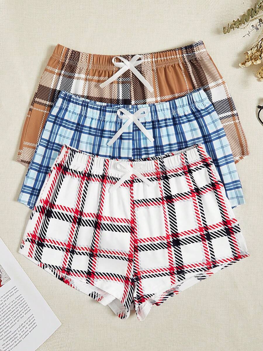 3入組格紋前蝴蝶結睡衣短褲 - 彩色 - 查看 1