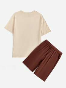 SHEIN EZwear 字母圖案破洞T恤和騎行褲 - 彩色 - 查看 2