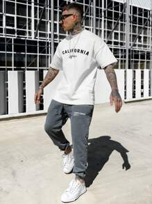 男士字母圖案落肩T恤