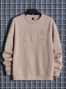 Manfinity VCAY Áo nỉ in chữ cho nam Plus, cổ tròn, tay dài, thường ngày, tặng bạn bè, chồng, bạn trai - Màu Khaki - Xem 1