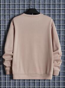 Manfinity VCAY Áo nỉ in chữ cho nam Plus, cổ tròn, tay dài, thường ngày, tặng bạn bè, chồng, bạn trai - Màu Khaki - Xem 2