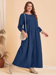 EMERY ROSE Plus Solid Wide Leg Jumpsuit - Navy Blue - View 5