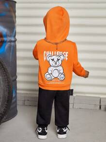 SHEIN 男嬰熊和標語圖案連帽衫和運動褲 - 彩色 - 查看 6