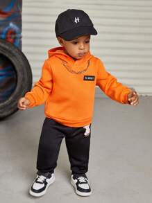 SHEIN 男嬰熊和標語圖案連帽衫和運動褲 - 彩色 - 查看 4