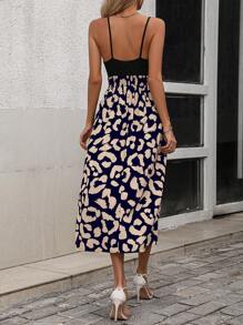 SHEIN LUNE Leopard Print Wrap Hem Cami Dress - Navy Blue - View 2