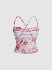SHEIN MOD Top de tirantes con estampado floral escote drapeado - Multicolor - Ver 2