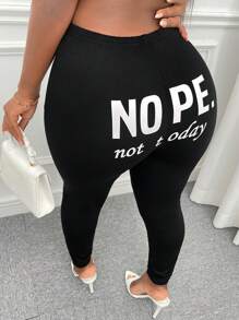 Slaydiva 標語圖案緊身打底褲 - 黑色 - 查看 1