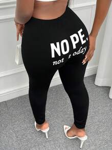 Slaydiva 標語圖案緊身打底褲 - 黑色 - 查看 2