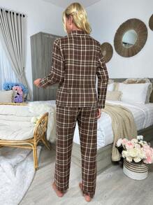 SHEIN In kẻ sọc Contrast Piping Bộ PJ - màu nâu - Xem 2