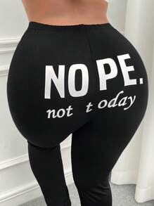 Slaydiva 標語圖案緊身打底褲 - 黑色 - 查看 3