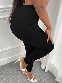 Slaydiva 標語圖案緊身打底褲 - 黑色 - 查看 4