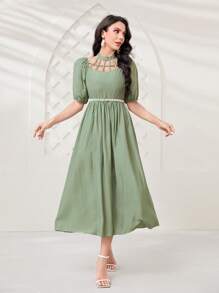 Modelyn 前鏤空泡泡袖連衣裙不附腰帶 - 綠色 - 查看 1