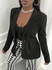 Slaydiva 素色西裝領開門襟西裝外套 - 黑色 - 查看 3