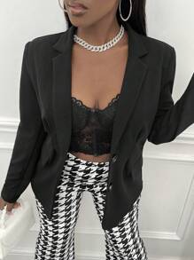 Slaydiva 素色西裝領開門襟西裝外套 - 黑色 - 查看 6