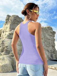SHEIN EZwear Solid Ribbed Knit Tank Top - Mauve Purple - View 2