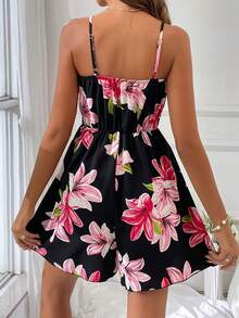 SHEIN VCAY 印花前打結吊帶連體短褲 - 彩色 - 查看 2