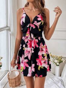 SHEIN VCAY 印花前打結吊帶連體短褲 - 彩色 - 查看 5