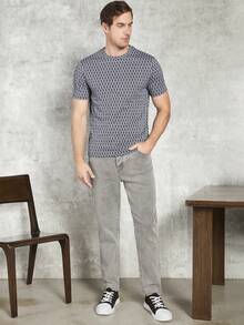 Manfinity Homme Nam In Toàn bộ Áo thun - Xanh và trắng - Xem 3