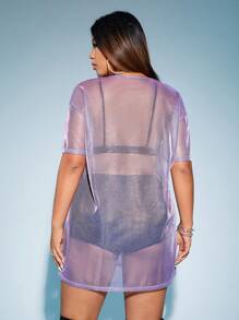 SHEIN ICON Plus Sheer Mesh Dress Without Lingerie Set - Mauve Purple - View 2