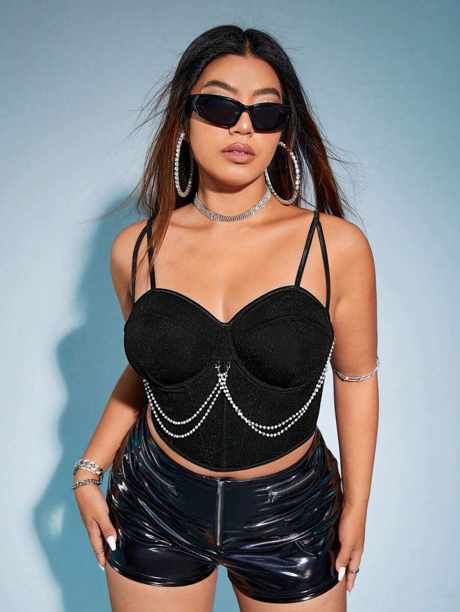 SHEIN ICON Talla grande Top de tirantes bustier con diseño de cadena