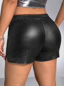 SHEIN ICON 加大碼彈性腰口斜插口袋短褲 - 黑色 - 查看 2