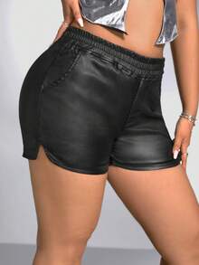 SHEIN ICON 加大碼彈性腰口斜插口袋短褲 - 黑色 - 查看 5