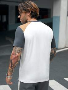 GENTILAND Men Colourblock Button Half Placket Tee - White - View 2