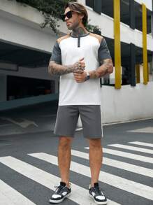 GENTILAND Men Colourblock Button Half Placket Tee - White - View 4