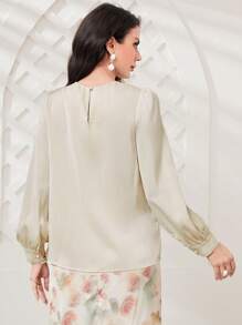 Modelyn 素色垂領燈籠袖襯衫 - 杏色 - 查看 2